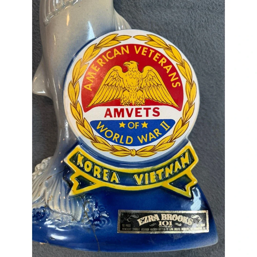 Vintage 1974 Ezra Brooks AMVETS Dolphin Decanter Hollywood Florida 30th National